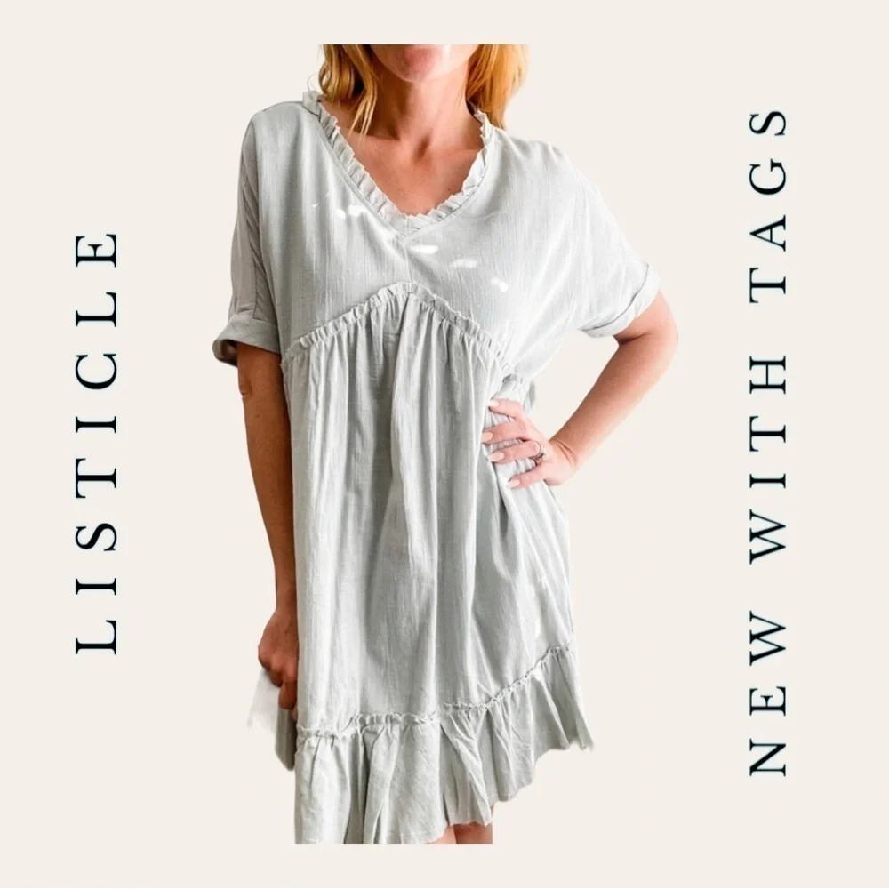0585. Listicle 100% COTTON BABYDOLL MINI DRESS ALINE STYLE SIZE‎ LARGE RUFFLES